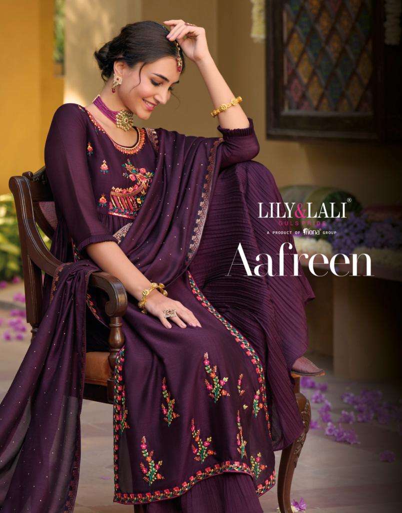 AAFREEN BY LILY AND LALI 10601 TO 10606 SERIES SILK EMBROIDERY STITCHED SHARARA DRESSES