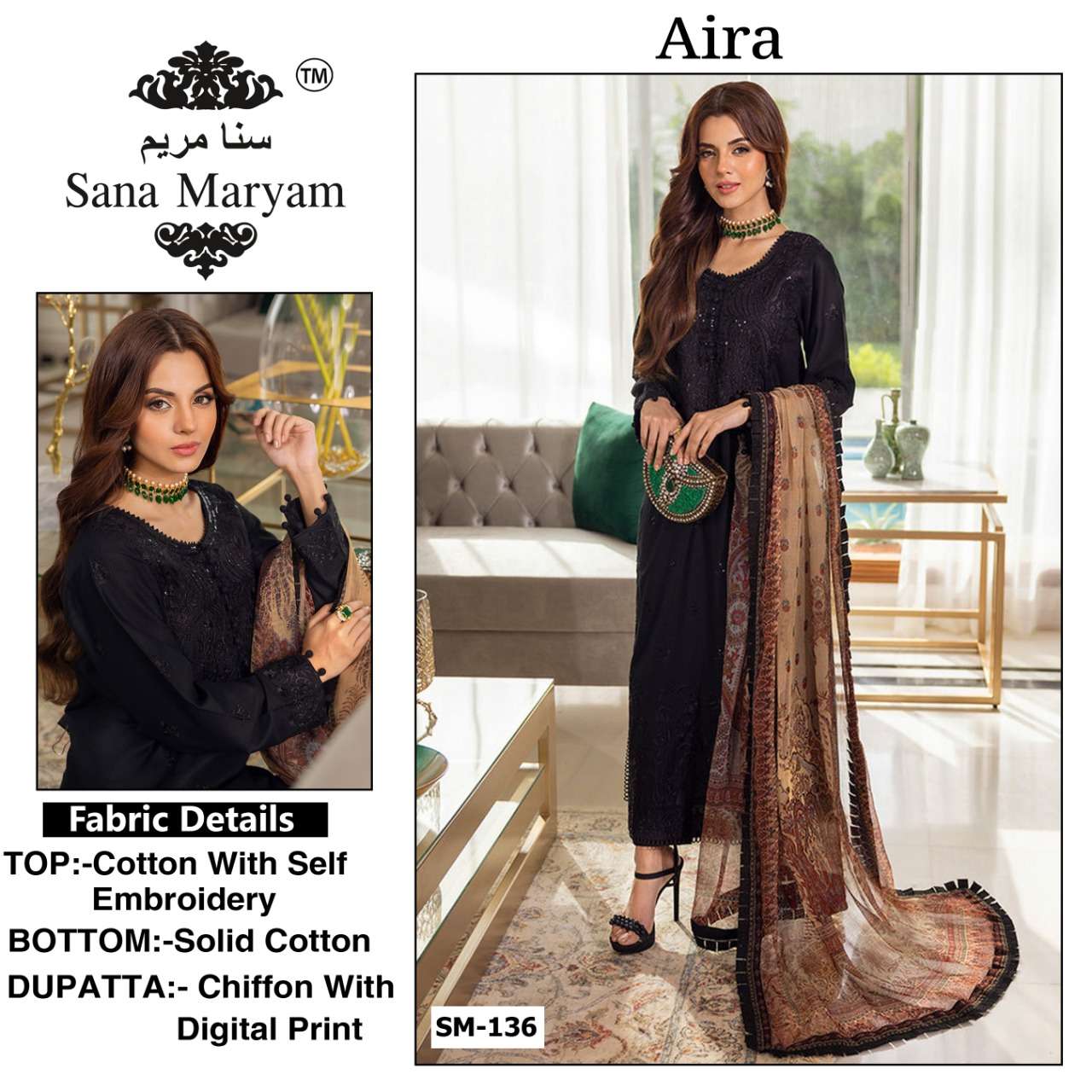 AIRA-136 BY SANA MARYAM COTTON WITH SELF EMBROIDERY WORK DRESS