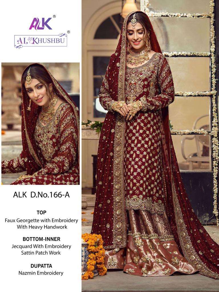 ALK -DNO -166 HITS DESIGNS BY AL KHUSHBU 166 - A TO 166 - D SERIES FAUX GEORGETTE EMBROIDERY WITH HE...