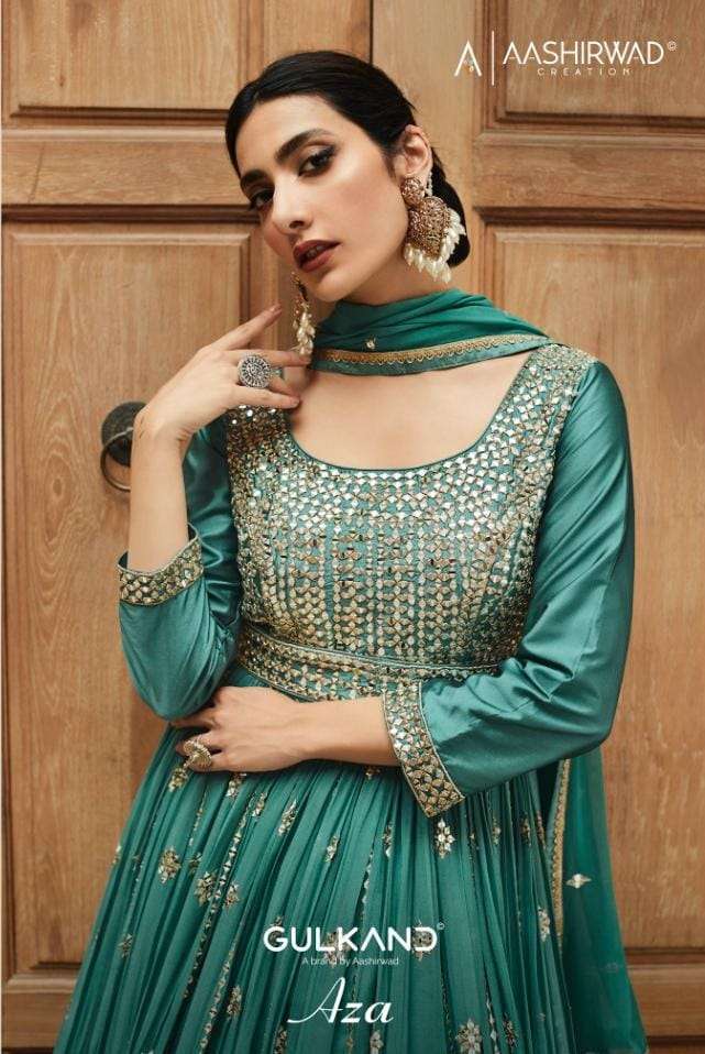 AZA BY AASHIRWAD CREATION 9447 TO 9450 SERIES GEORGETTE WORK ANARKALI DRESSES