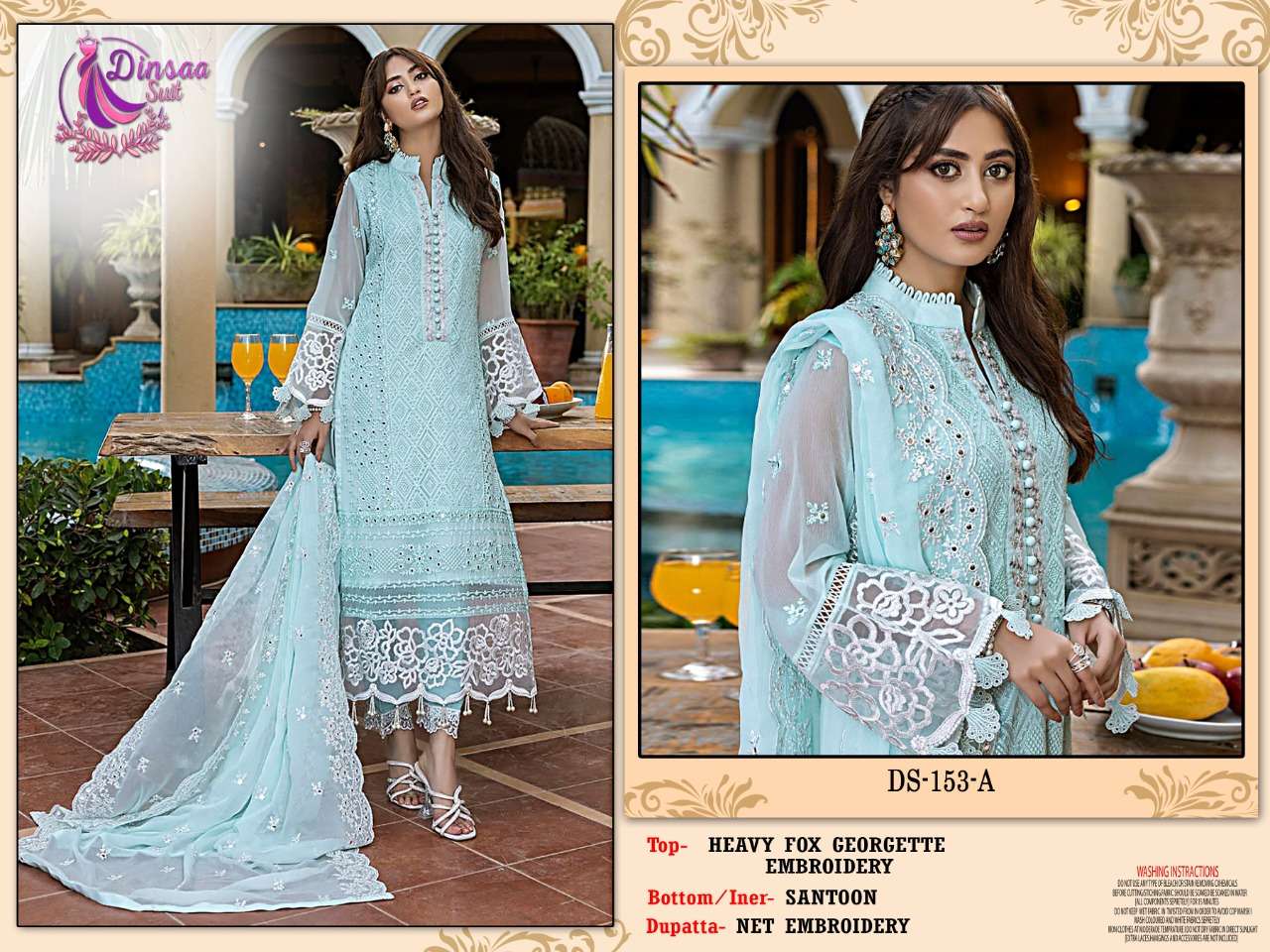 DS-153 COLOURS BY DINSAA SUIT 153-A TO 153-D SERIES GEORGETTE EMBROIDERY DRESSES