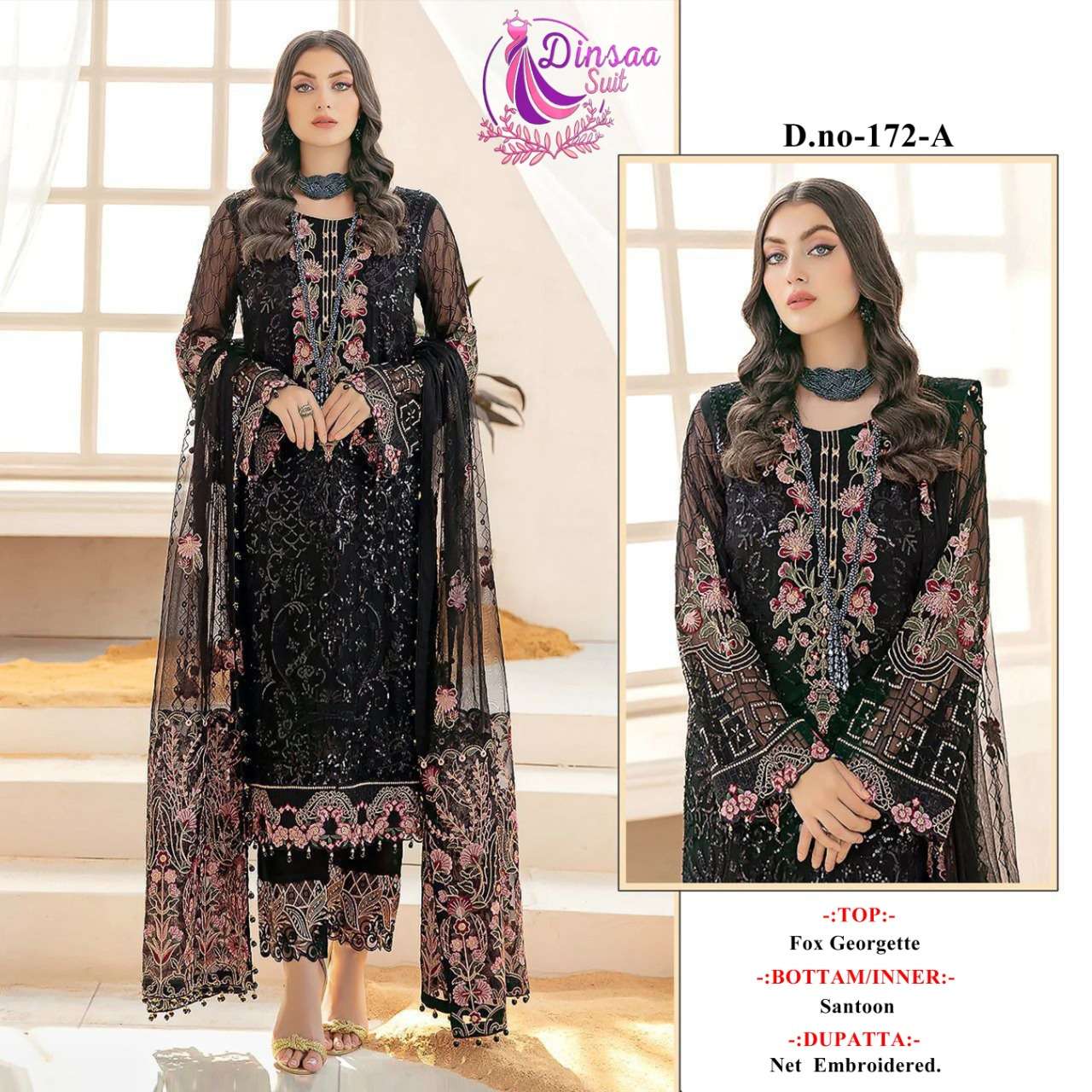 DS-172 COLOURS BY DINSAA SUIT 172-A TO 172-D SERIES FAUX GEORGETTE PAKISTANI DRESSES