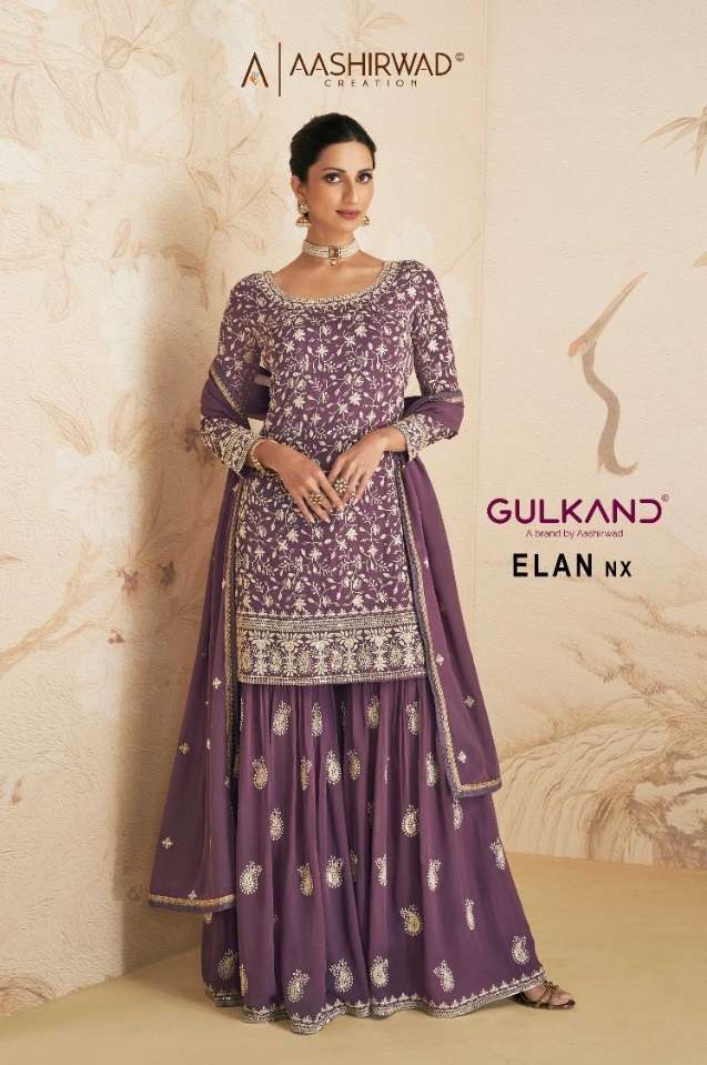 ELAN NX BY AASHIRWAD CREATION 9407 TO 9410 SERIES GEORGETTE STITCHED SHARARA DRESSES