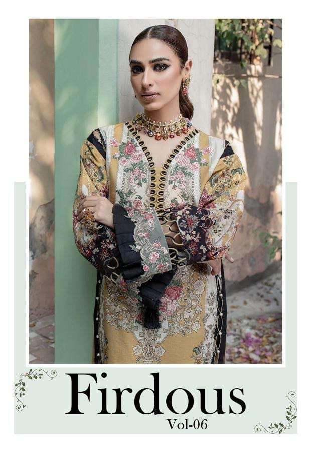 FIRDOUS VOL-6 BY SHRADDHA DESIGNER 6001 TO 6004 SERIES COTTON EMBROIDERY PAKISTANI DRESSES