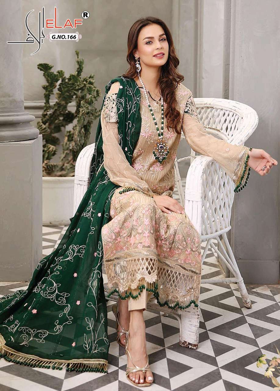 G-166 HIT DESIGN BY ELAF FAUX GEORGETTE EMBROIDERY SEQUENCE PAKISTANI DRESS