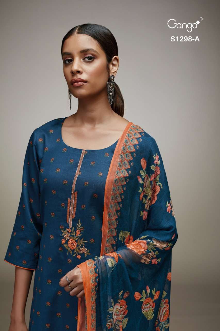 INNA 1298-A TO 1298-D SERIES BY GANGA FASHION COTTON SATIN WORK DRESSES