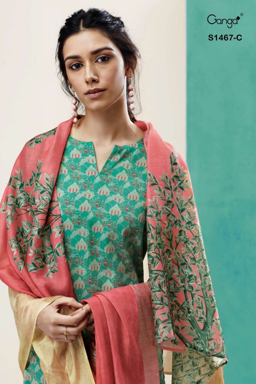 ISHANA BY GANGA FASHION 1467-A TO 1467-D SERIES COTTON SATIN WITH ENBROIDERY WORK