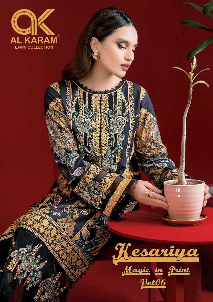 KESARIYA MAGIC IN PRINT VOL-6 BY AL KARAM 6001 TO 6006 SERIES COTTON PAKISTANI DRESSES