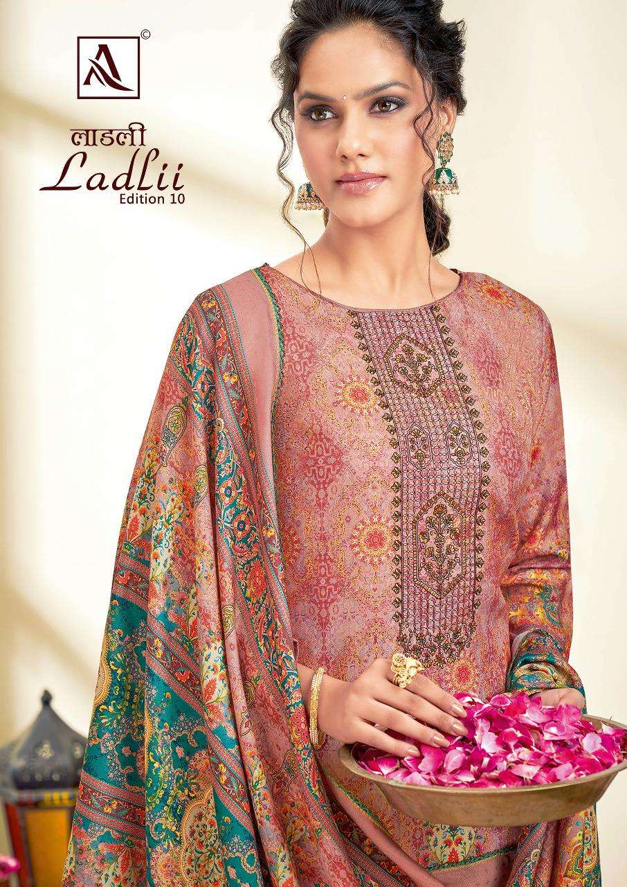 LADLII VOL-10 BY ALOK SUIT 1102-001 TO 1102-008 SERIES JAM COTTON EMBROIDERY DRESSES