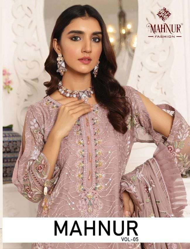 MAHNUR VOL-5 BY MAHNUR FASHION 5001 TO 5003 SERIES  HAVEY GEORGETTE WORK PAKISTANI EMBROIDERY DRESSE...