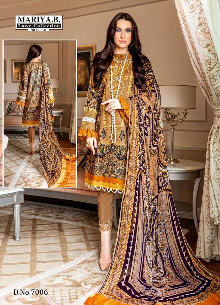 MARIYA.B. LAWN COLLECTION VOL-7 BY AQSAWHOLESALE 7001 TO 7006 SERIES LAWN PAKISTANI DRESSES