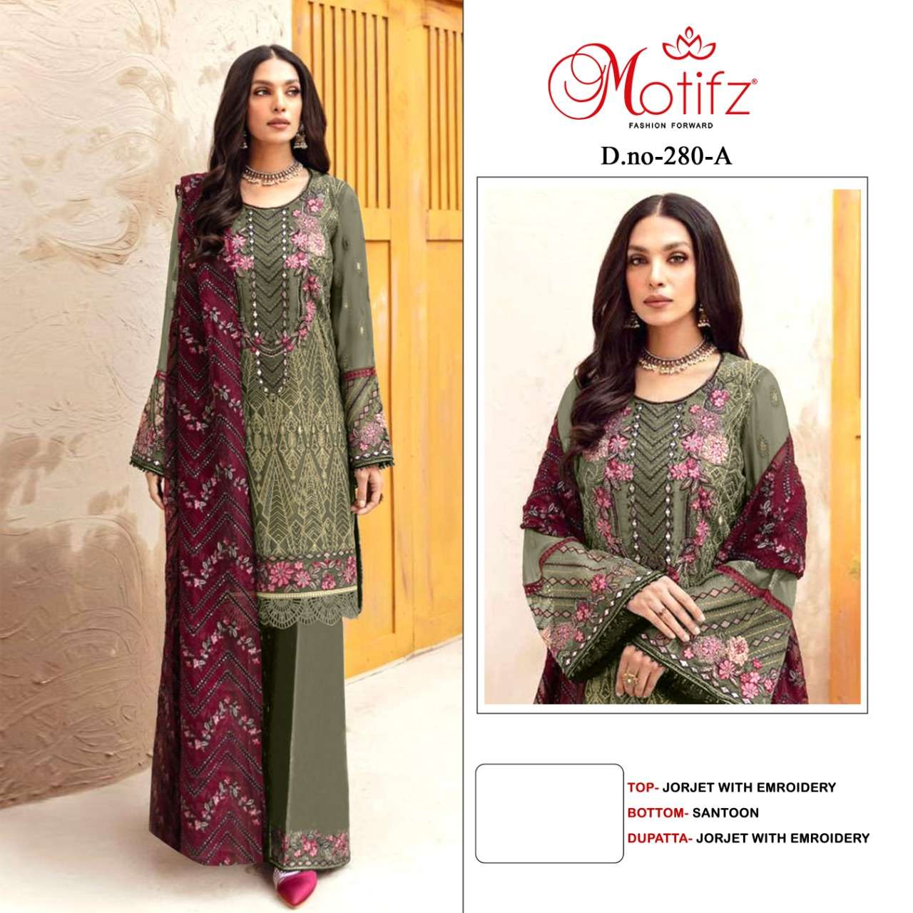 MOTIFZ 280 COLOURS BY MOTIFZ FASHION 280-A TO 280-D SERIES GEORGETTE PAKISTANI DRESSES