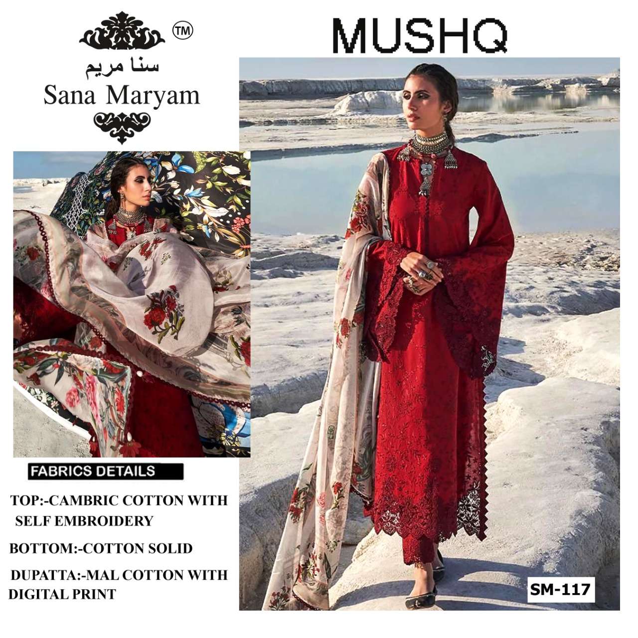 MUSHQ SANA MARYAM  BY AQSAWHOLESALE SM-117 SERISE COTTON EMBOIDERY DRESSE