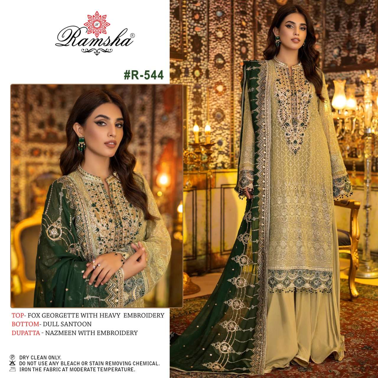 R-544 HIT DESIGN BY RAMSHA FAUX GEORGETTE EMBROIDERY PAKISTANI DRESS