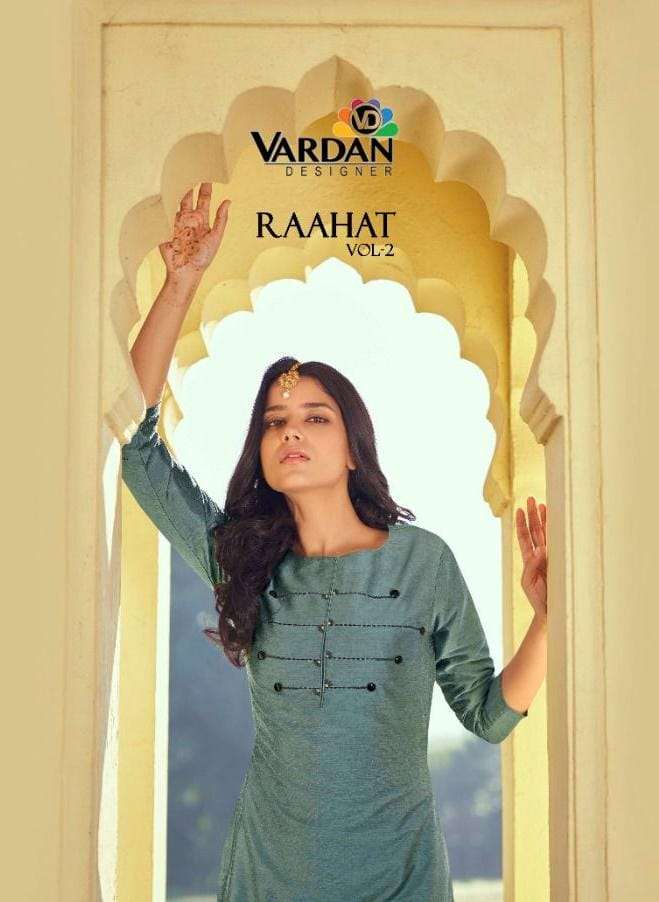 RAAHAT VOL-2 BY VARDAN DESIGNER 6505 TO 6508 SERIES ROMAN SILK WITH EMBROIDERY WORK KURTIS