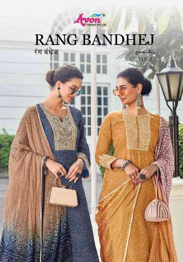 RANG BANDHEJ VOL-2 BY AVON TRENDZ 816 TO 821 SERIES MUSLIN BANDHANI SHARARA DRESSES