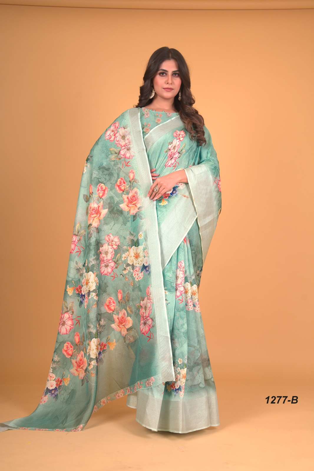 RIHASAT BY AQSAWHOLESALE 1277-A TO 1277-F SERIES COTTON LINEN PRINT SAREES