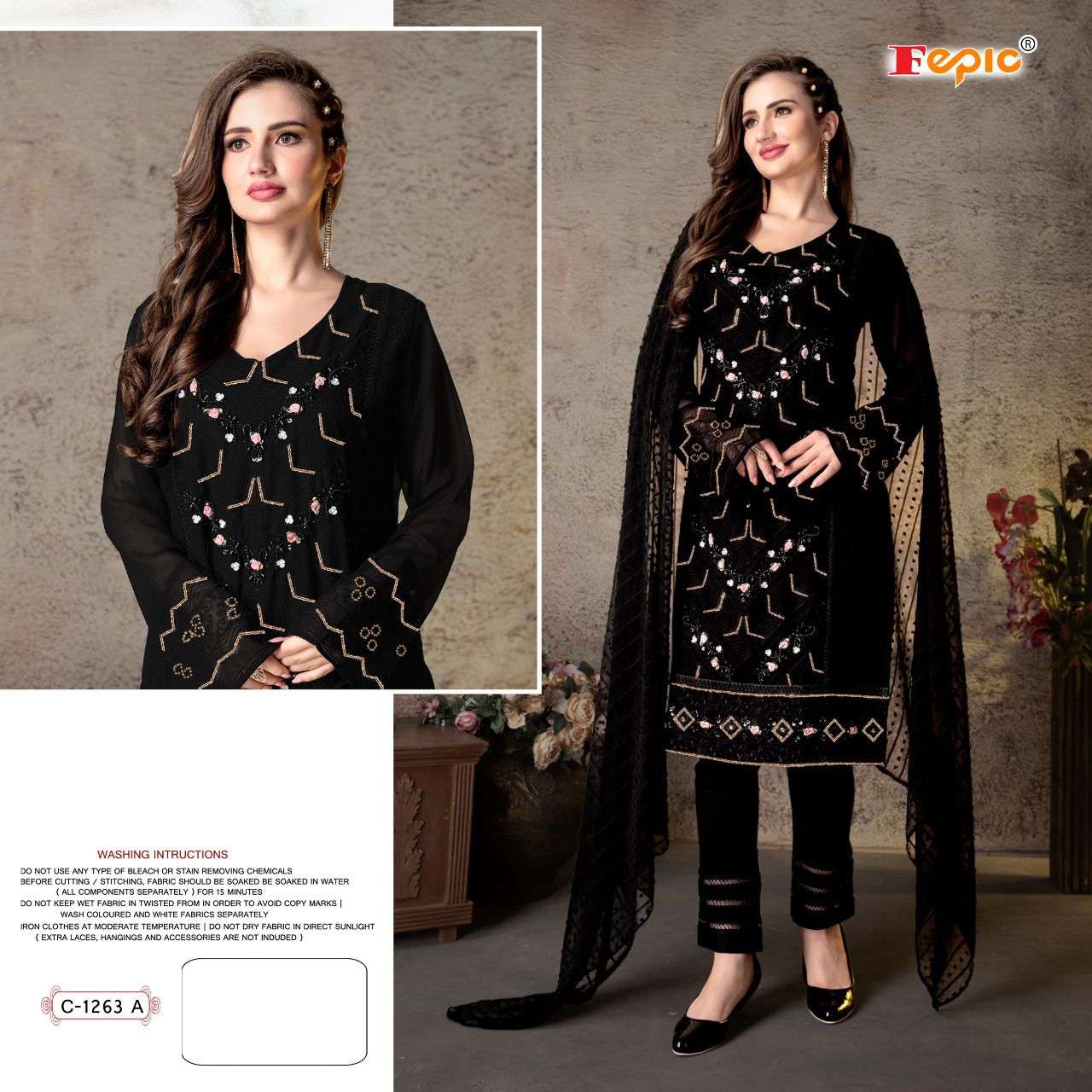 ROSEMEEN BY FEPIC C-1263-A TO C-1263-D SERIES GEORGETTE EMBROIDERY WORK DRESSES 