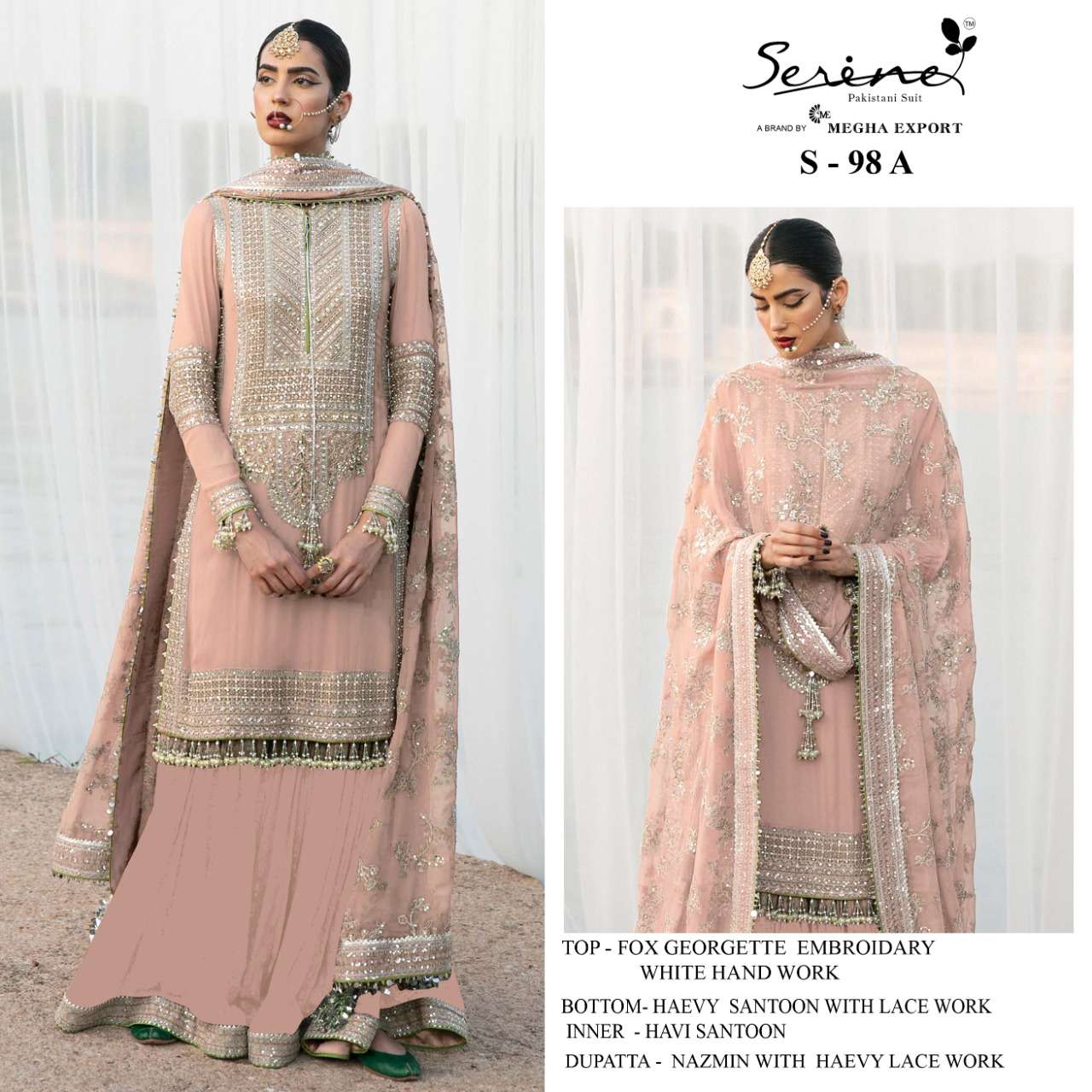 S-98-A HIT DESIGN BY SERIN PAKISTANI SUIT FOX GEORGETTE EMBROIDREY HAND WORK PAKISTANI DRESSES