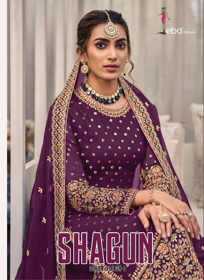 SHAGUN COLOUR EDITON VOL-3 BY EBA LIFESTYLE 1448-A TO 1448-D SERIES GEORGETTE SHARARA DRESSES