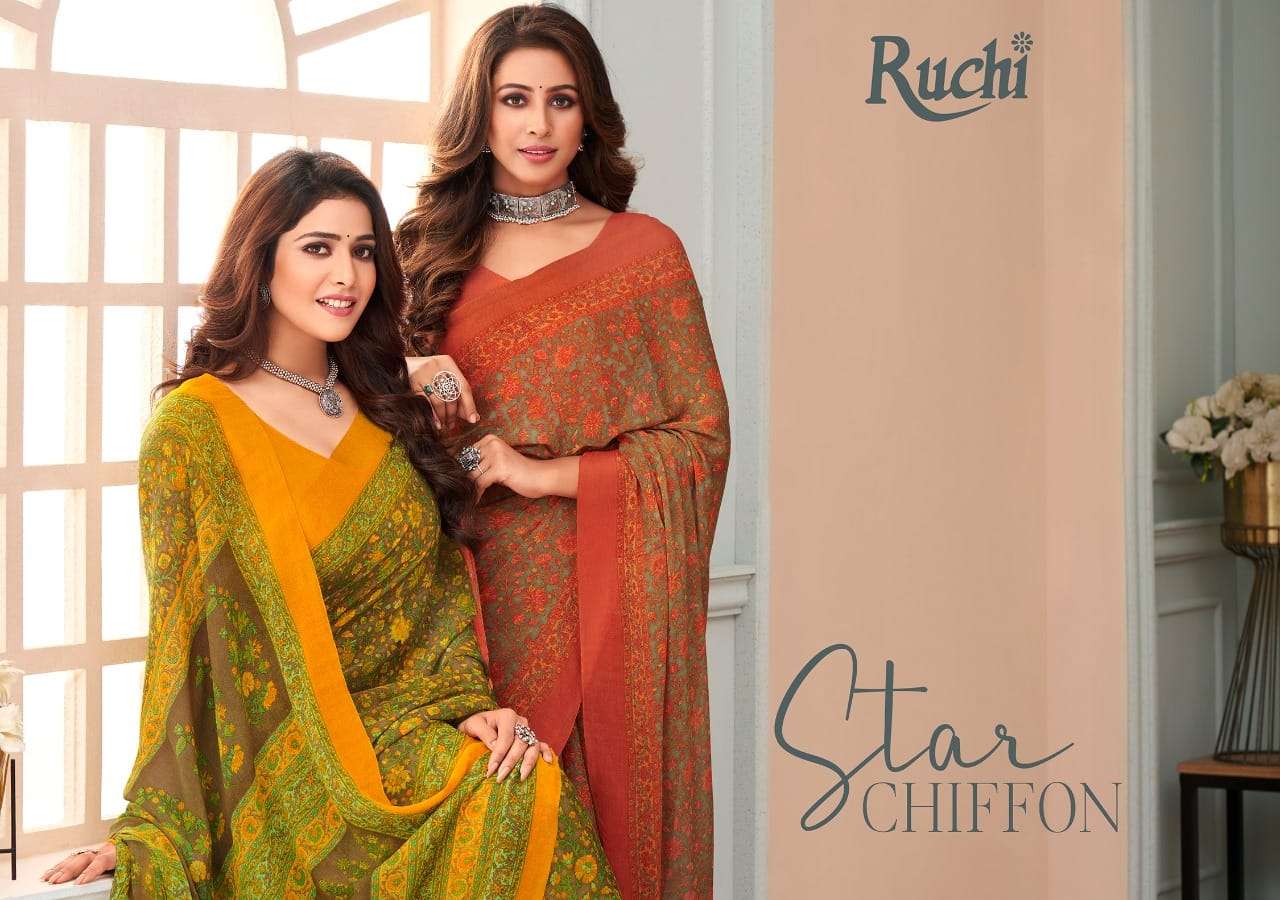 STAR CHIFFON VOL-71 BY RUCHI SAREES 15302 T O15305 SERIES CHIFON PRINT SAREES