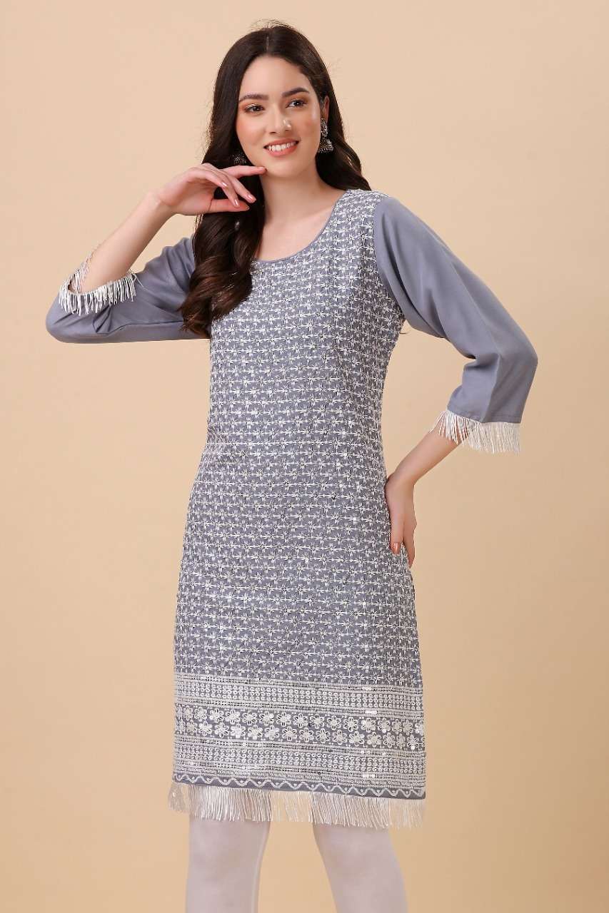 ZARA NEW DESIGNER BY AQSAWHOLESAL 01 TO 07  ROYAN EMBROIDERY FENCY WORK KURTIS