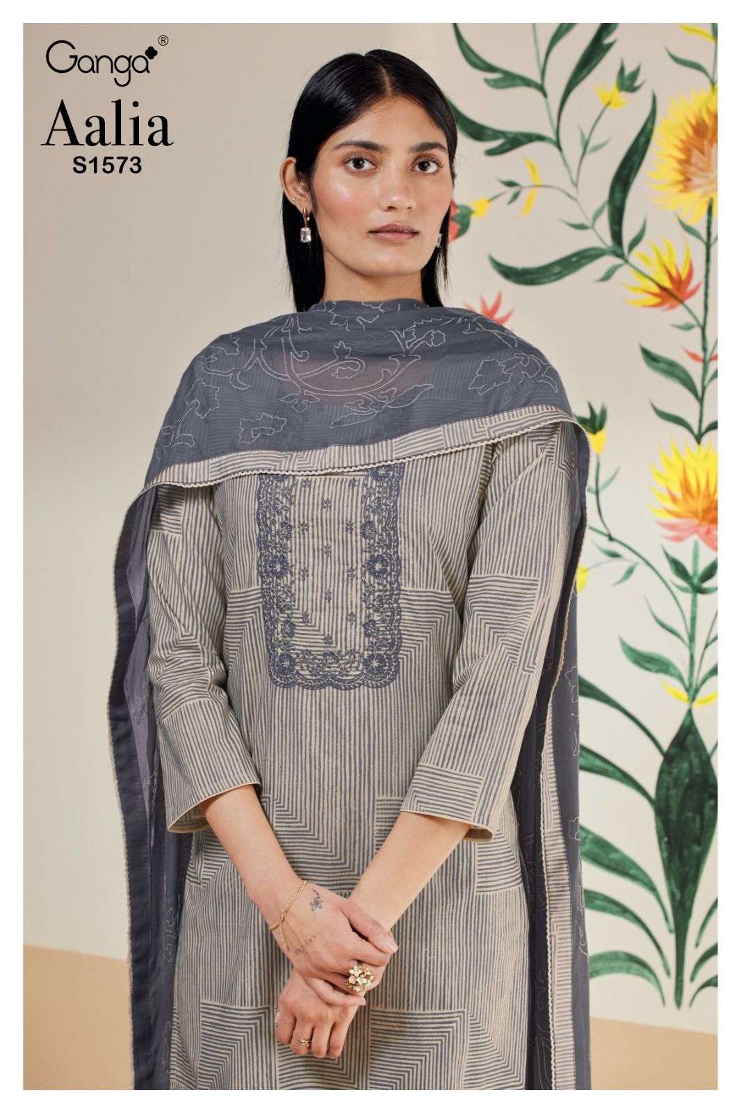 AALIA BY GANGA FASHIONS 1573-A TO 1573-D SERIES COTTON EMBROIDERY DRESSES