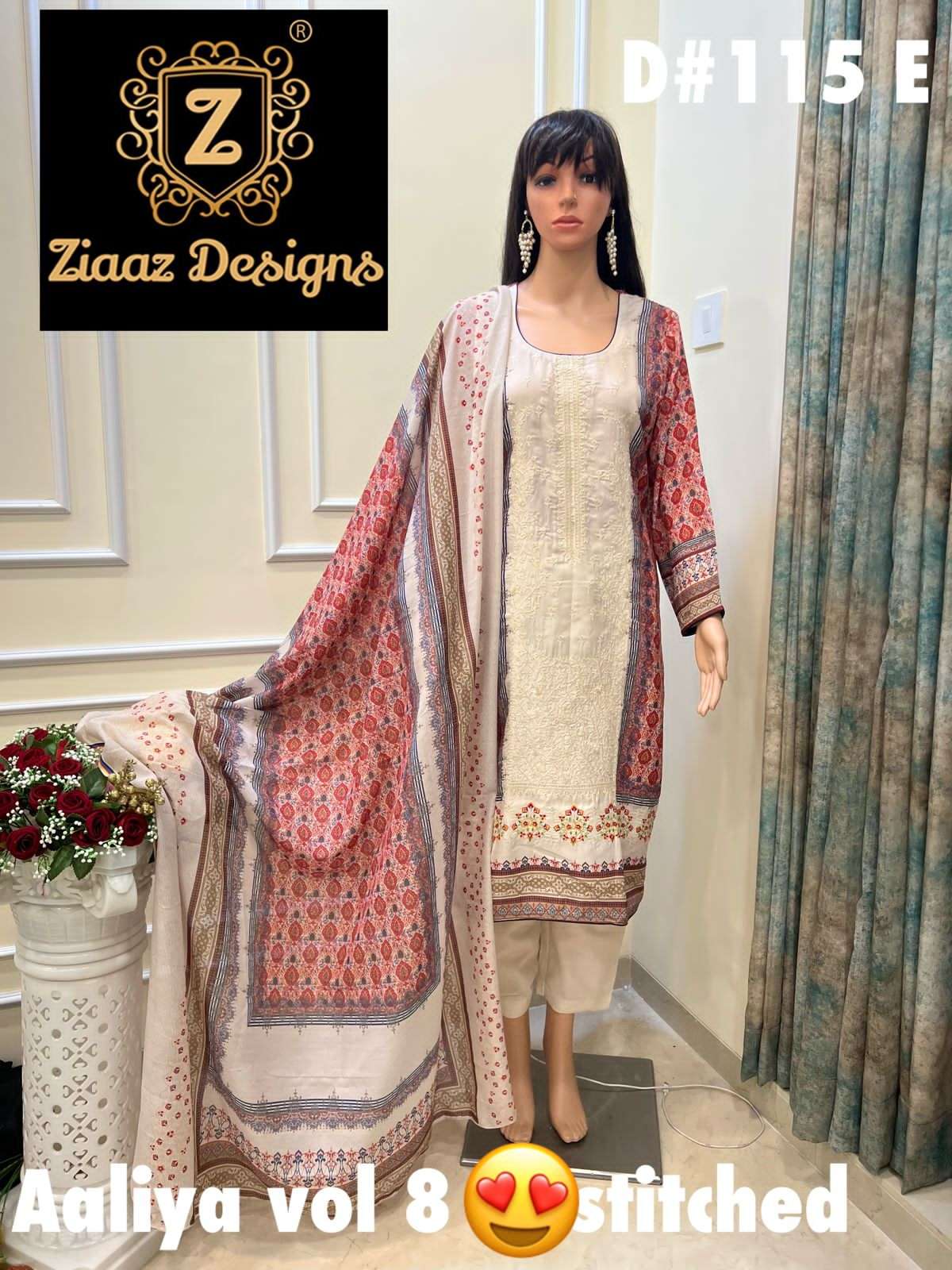 AALIYA VOL-8 BY ZIAAZ DESIGNS MUSLIN PRINT EMBROIDERY PAKISTANI STITCHED DRESS