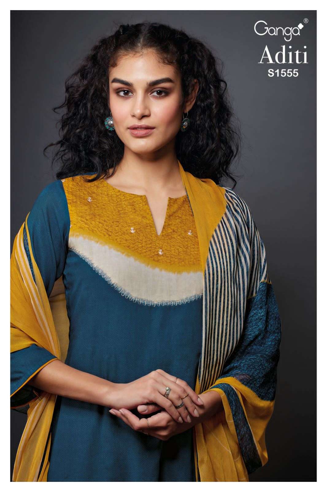 ADITI BY GANGA FASHIONS 1555-A TO 1555-C SERIES COTTON EMBROIDERED DRESSES