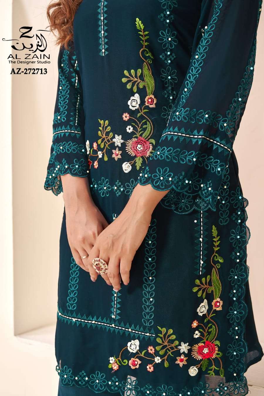 AL ZAIN 272713 NX BY AL ZAIN FAUX GEORGETTE HEAVY WORK STITCHED PAKISTANI DRESSES