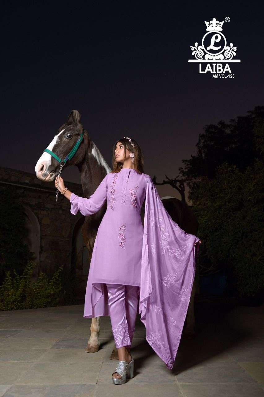 AM VOL-123 BY LAIBA 123-A TO 123-D SERIES PURE GEORGETTE WORK STITCHED DRESSES