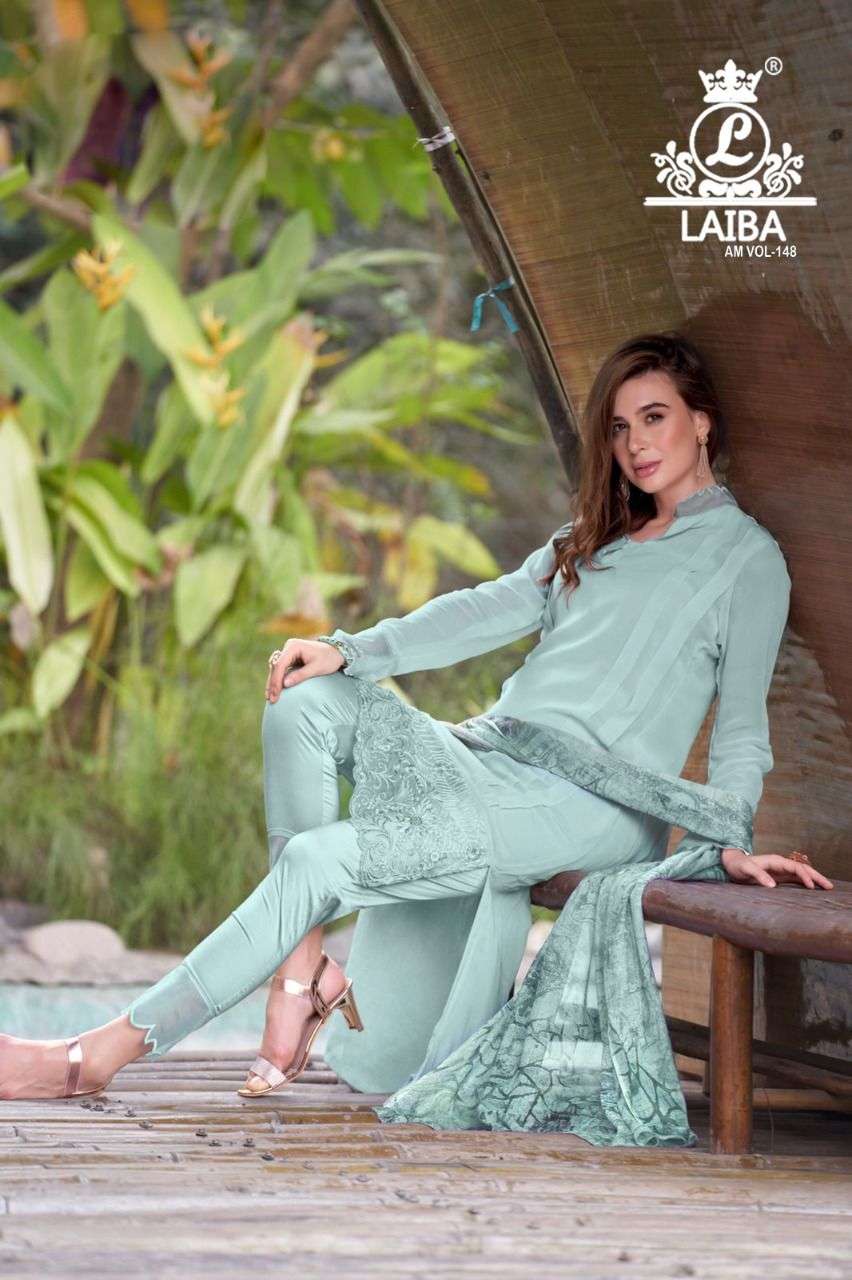 AM VOL-148 BY LAIBA 148-A TO 148-D SERIES PURE GEORGETTE EMBROIDERY STITCHED DRESSES