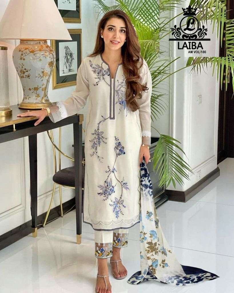 AM VOL-186 BY LAIBA PURE GEORGETTE WORK STITCHED PAKISTANI DRESSES