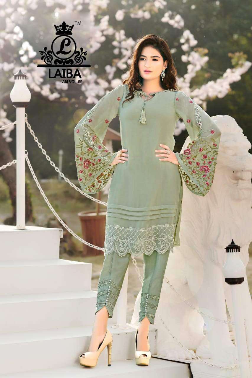 AM VOL-59 BY LAIBA PURE GEORGETTE EMBROIDERY STITCHED PAKISTANI DRESSES