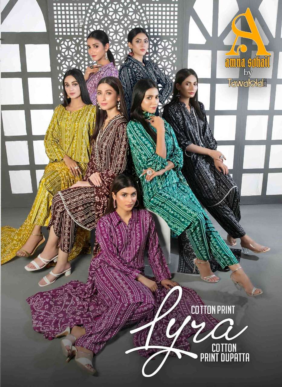 AMNA SOHIL LYRA BY AQSAWHOLESALE 7001 TO 7008 SERIES COTTON PRINT DRESSES