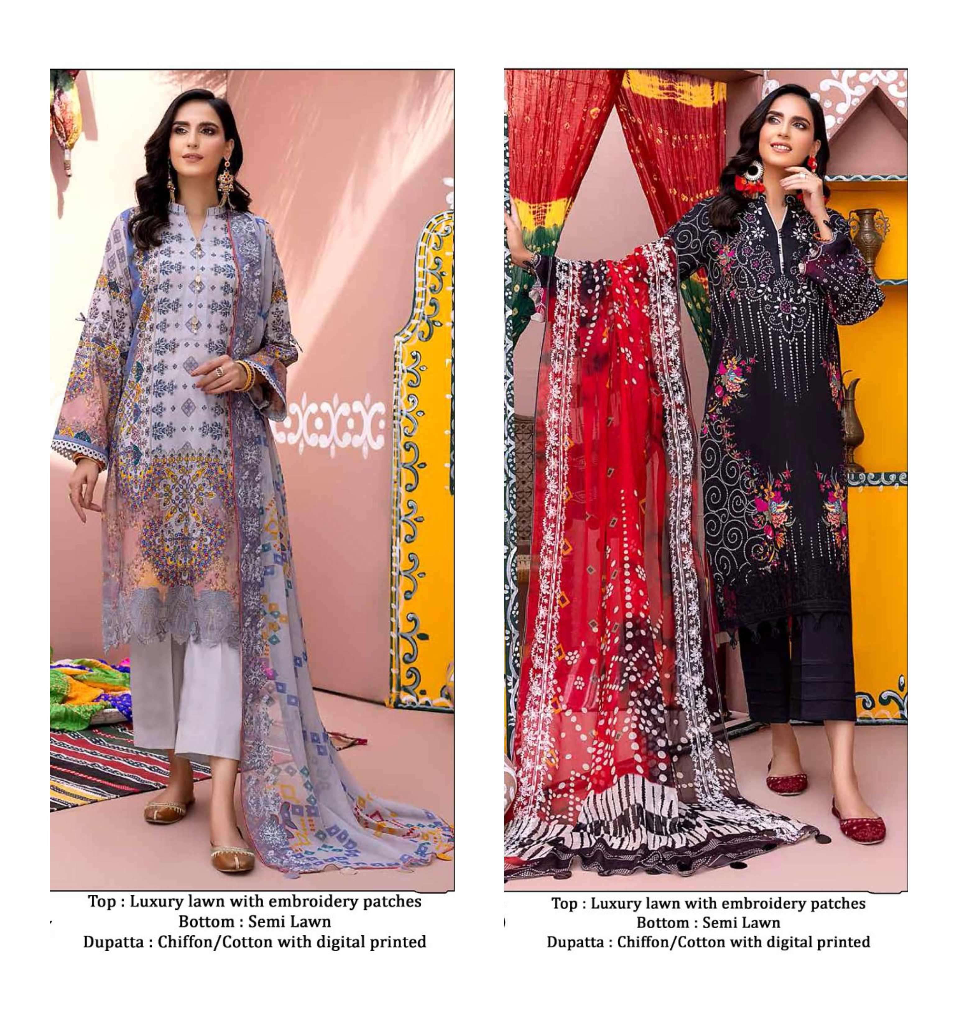 ANAYA LAWN 54 & 55 BY AL AMRA LAWN EMBROIDERY PATCH WORK DRESSES