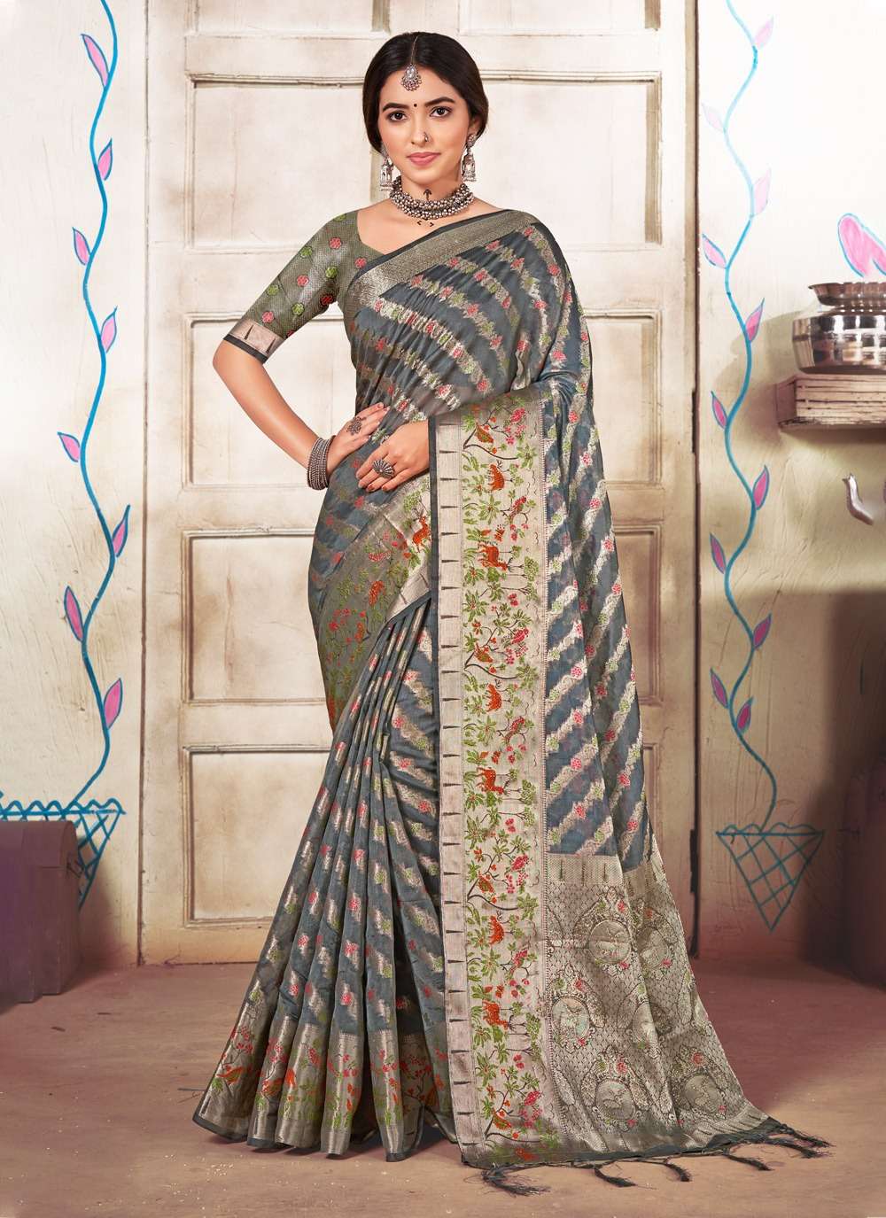 ANJANI BY LOOK SILKY 1001 TO 1006 SREIES ORGANZA WORK SAREES