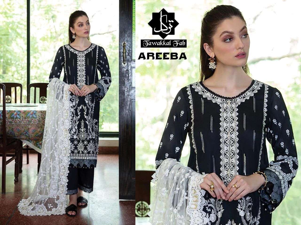 AREEBA BY TAWKKAL FAB CAMBRIC COTTON EMBROIDERY PAKISTANI DRESS