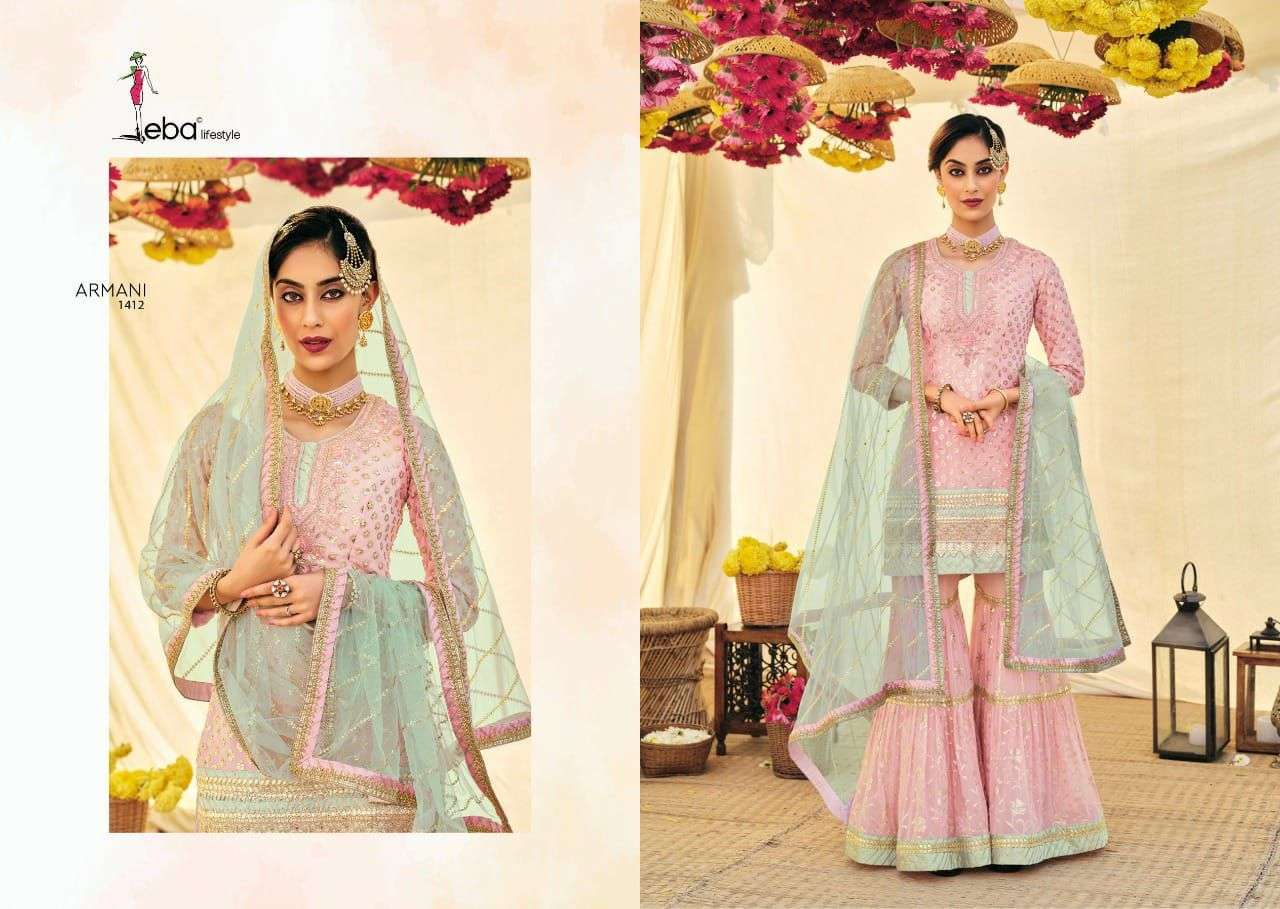 ARMANI VOL-2 HIT DESIGN BY EBA LIFESTYLE FAUX GEORGETTE EMBROIDERY SHARARA DRESS