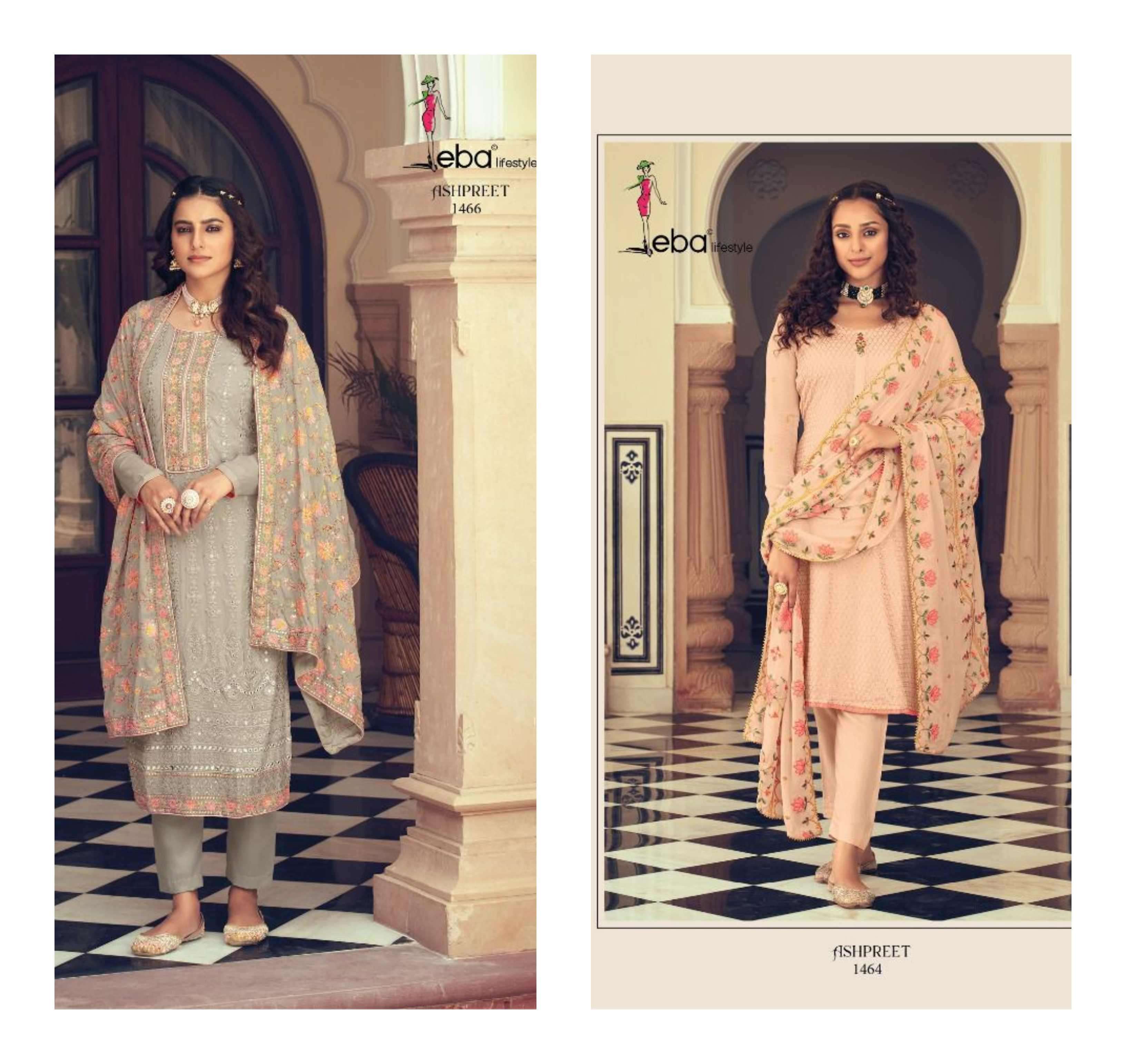 ASHPREET VOL-6 HIT DESIGN BY EBA LIFESTYLE CHINON&GEORGETTE WORK DRESSES