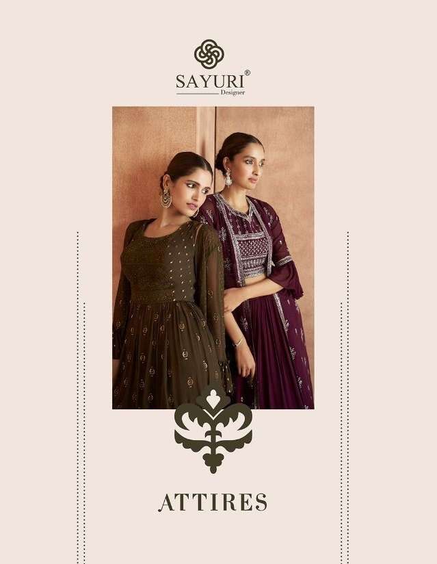 ATTIRES BY SAYURI 9101 TO 9104 SERIES REAL GEORGETTE WORK STITCHED SHARARA SHRUG SUITS