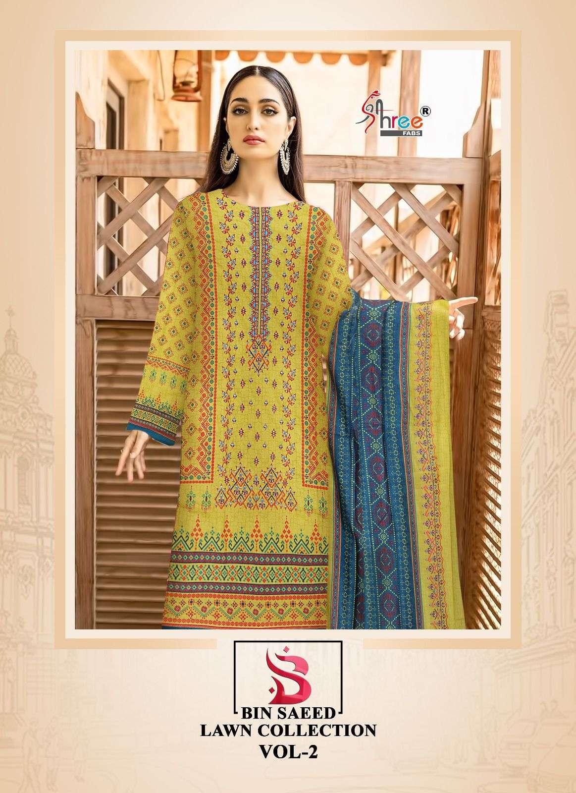 BIN SAEED LAWN COLLETOON VOL-2 BY SHREE FABS 2532 TO 2536 SERIES LAWN PRINT WITH HEAVY EMBROIDERY DR...