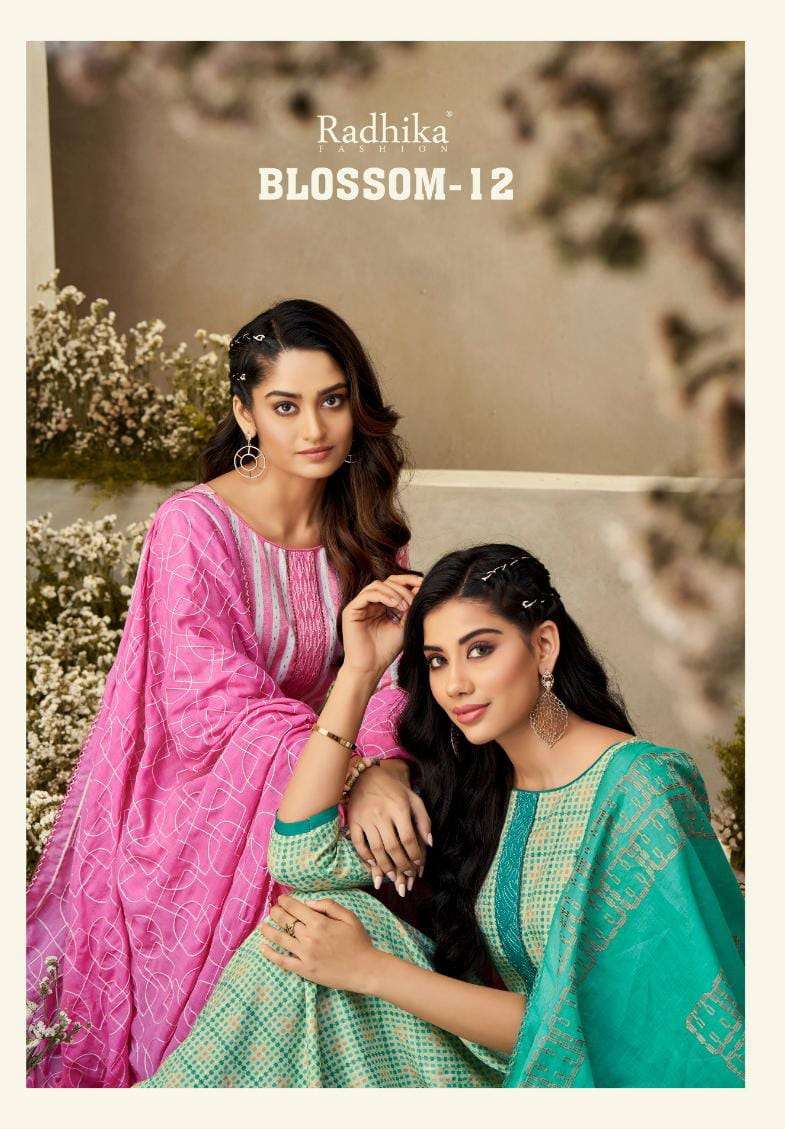 BLOSSOM - 12 BY RADHIKA FASHION 49001 TO 49008 SERIES COTTON PRINT WITH FANCY EMBROIDERY WORK DRESSE...