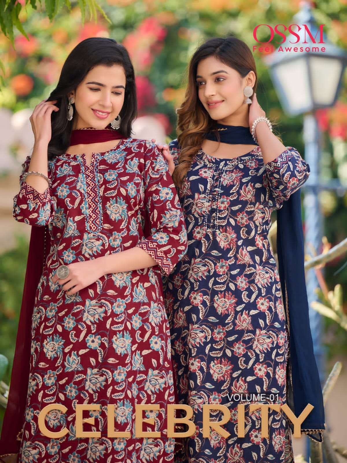 CELIBRITY BY OSSM 101 TO 106 SERIES COTTON PRINT WORK STITCHED DRESSES