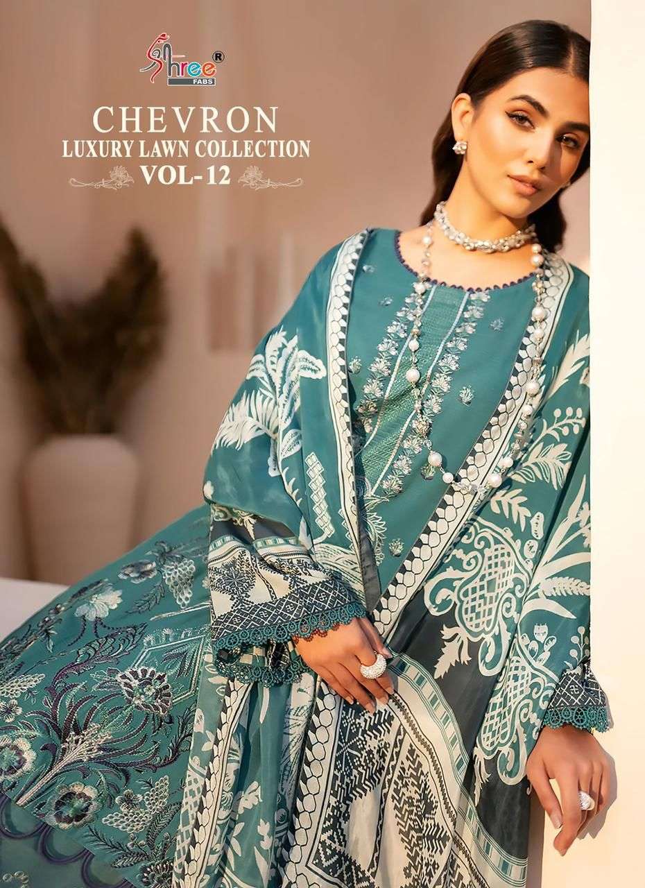 CHEVRON LUXURY LAWN COLLECTION VOL-12 BY SHREE FABS 2522 TO 2526 SERIES COTTON PAKISTANI DRESSES