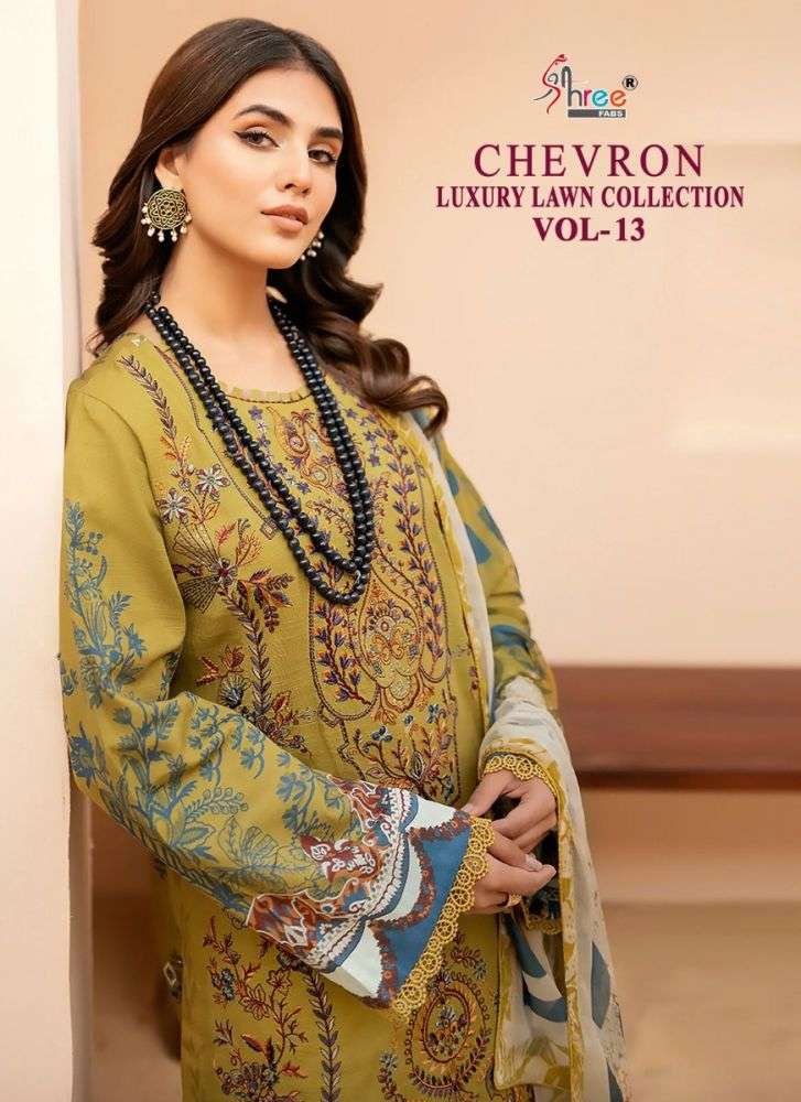 CHEVRON LUXURY LAWN COLLECTION VOL-13 BY SHREE FABS 2527 TO 2531 SERIES COTTON PAKISTANI DRESSES