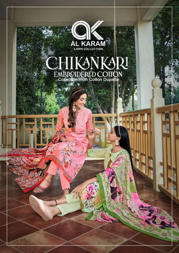 CHIKANKARI EMBROIDERED COLLECTION BY AL KARAM 1001 TO 1008 SERIES COTTON WORK DRESSES