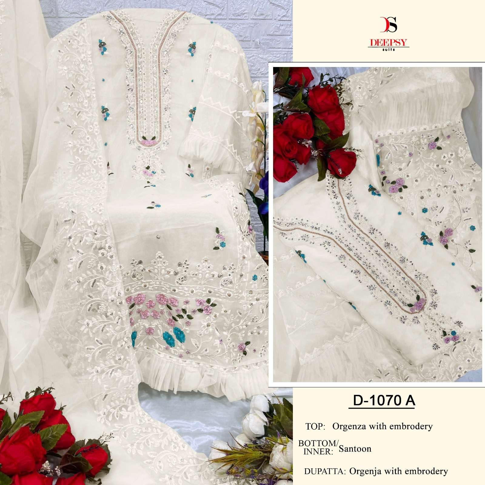 D-1070 COLOURS BY DEEPSY SUITS 1070-A TO 1070-D SERIES ORGANZA EMBROIDERY DRESSES