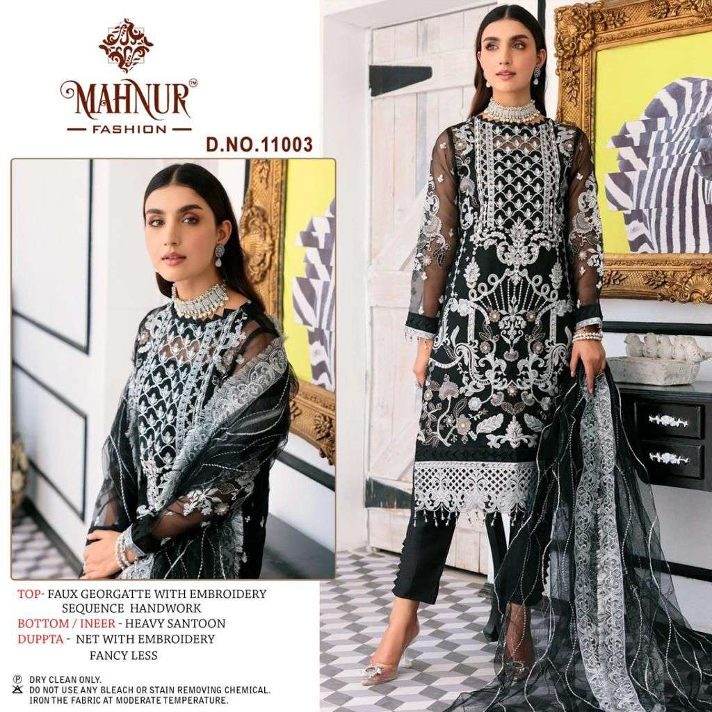 D-11003 HIT DESIGNER BY MAHNUR FASHION FOX GEORGETTE WITH HEAVY EMBROIDERY PAKISTANI WORK DRESS