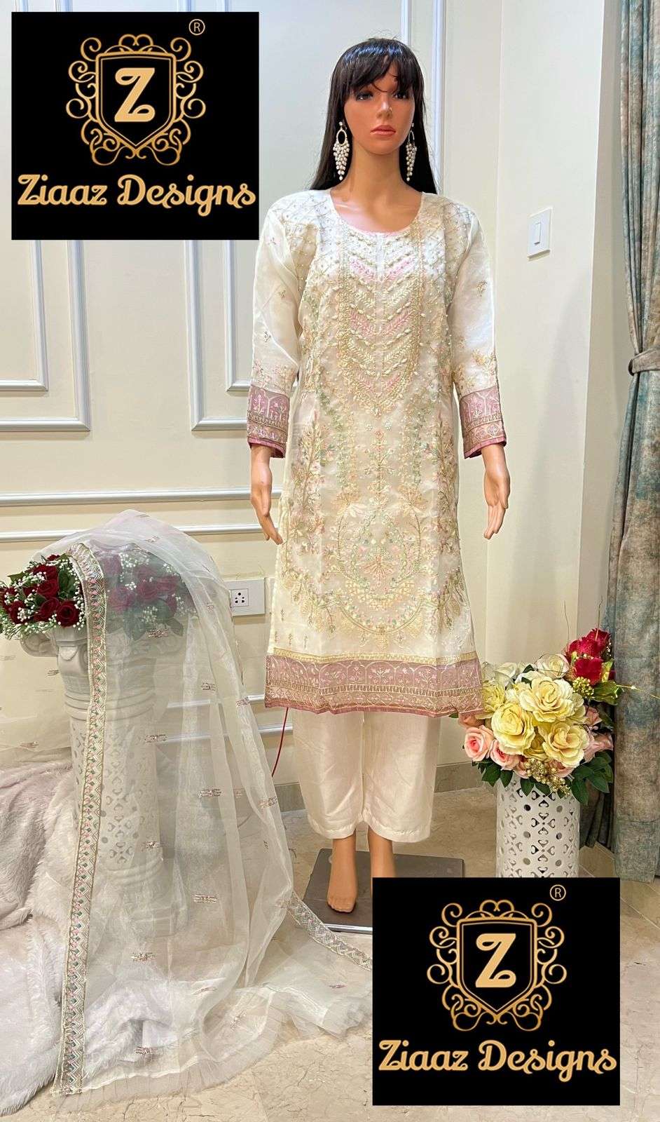 D-147 HIT DESIGN BY ZIAAZ DESIGNS NOOR GREEN SHAIDE ORGANZA WITH EMBROIDERY DRESS